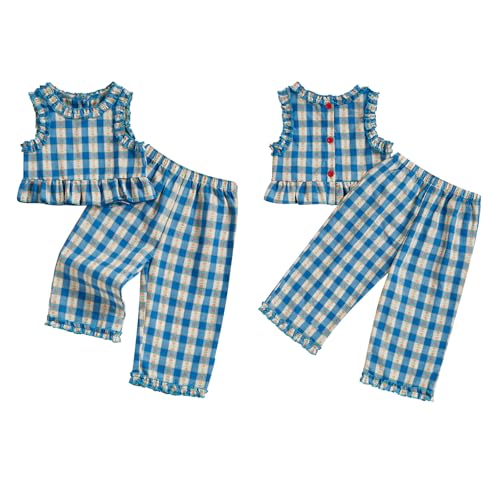 2PCS Infant Baby Girls Sleeveless Tank Top Floral Plaid Ruffle Vest + Plaid Floral Pants Outfits Sets