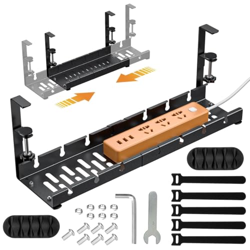 Under Desk Cable Organizer Cable Organizer Rack, Retractable 28.5-55 cm Adjustable Metal Tray, Adjustable Under Desk Cable Organizer Holder for Power ...