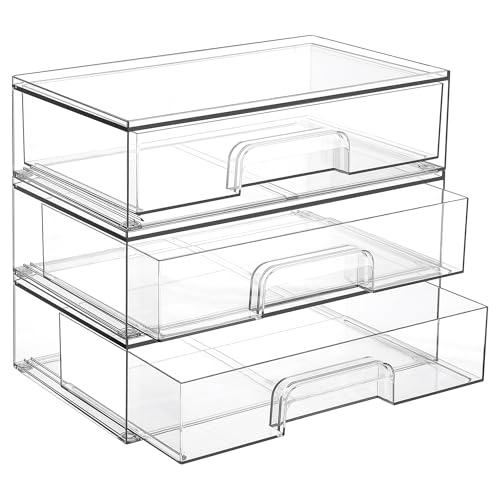 Vtopmart 12.1''W Clear Stackable Storage Drawers,3 Pack Acrylic P...