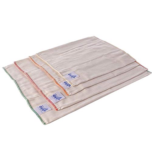 XKKO Prefolds – 100% algodón orgánico – (6 unidades) – Recién nacido / Newborn (dobladillo amarillo) – 29 x 30,5 cm (2 – 5 kg) – Pañales de tela muselina plegable pañales predoblados