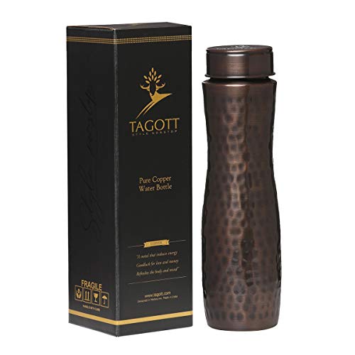 TAGOTT Handmade Pure Copper Apsara Antique Hammered Water Bottle : A Premium Design Bottle with Ayurvedic Health Benefits, (950 ml / 32 Ounce)