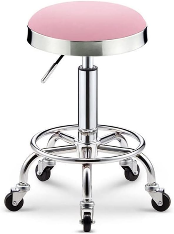 Rotating Low Stool Round Rolling Stool with Foot Rest, Garage Shop Roller Seat, Pu Leather Height Adjustment Modern Pneumatic Mechanic Stool, for Home Or Garage Shop