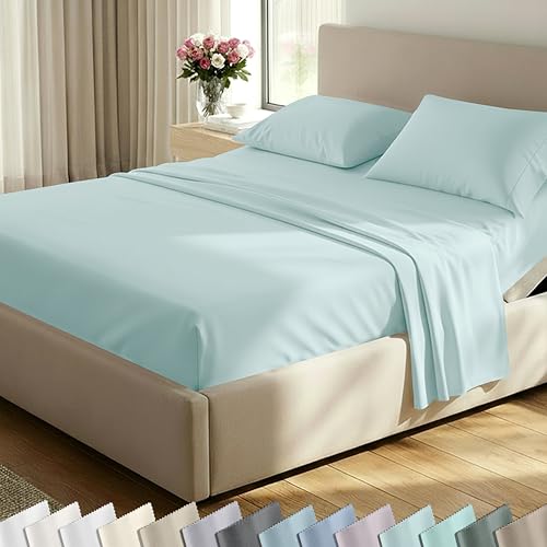 Image of California Design Den Split King Sheet Set - 600 Thread Count Sateen, 100% Cotton Aqua Blue Sheets, Deep Pockets with All Around Elastic, Snug Fit, Durable Bedding Set - Aqua