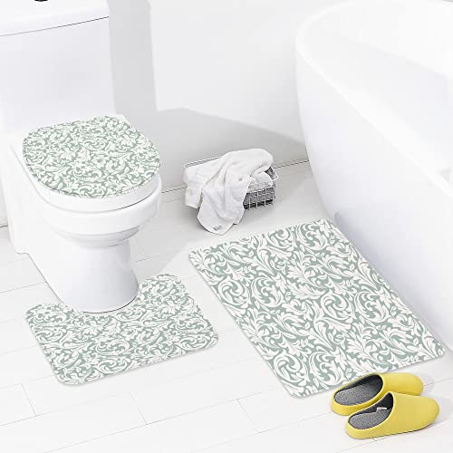 URSOPET Badezimmer Set, rutschfeste Badematte und WC-Vorleger-Set, Damast im barocken Blumenmuster Western Flower Ornate… – Bild 6