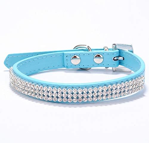 haoyueer Cute Dazzling Sparkling Elegant Fancy PU Leather Bling Rhinestone Crystal Jeweled Pet Cat Dog Puppy Collar … (M, Blue)