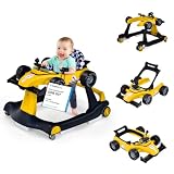 COSTWAY Girello per Bambini 4 in 1, Girello Pieghevole con Altezza e Velocità Regolabili, Carillon con Luci, Volante, Primi Passi per Bambini 6-18 Mesi, Portata 12 kg (Giallo)