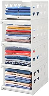 Hossejoy Extra Large Set of 4 Stackable Wardrobe Storage Organiser, Foldable Wardrobe Storage Box Organizer, Plastic Closet Organiser Shelves Basket, Perfect for Home, Bedroom, Office