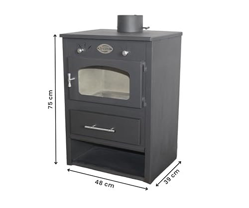 Stufa a Legna in Acciaio 6.9-11 kW Roma con Vetro Ceramico Ampia vista fuoco Portalegna - 3