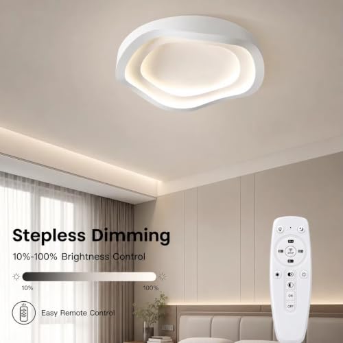 Image of Organic Layered Pebble LED Ceiling Light, Modern Designer Ceiling Lamp with Layered Oval Ring Design for Bedroom, Living Room, Hall & Home Decor|White