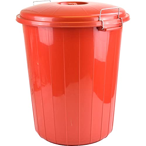 Sterling Ventures 35 Litre Locking Bin Heavy Duty Plastic Bin for Storage with Clip Locking Home Garden Rubbish Dustbin for Animal Feeds (Red 35L)