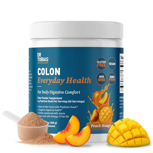 Dr. Tobias Colon Everyday Health - Gut Health for Women & Men - Psyllium Fiber Powder Drink with 4g Psyllium Husk Powder per Serving, Vegan, Gluten Free, Non-GMO, Peach Mango, 60 Servings