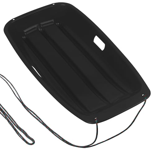 Snow Sled for Kids with 16.5ft Pull Rope & Handle - 3ft Cold-Resistant Plastic Toboggan Sled for Winter Downhill Fun - Stackable Lightweight Sled for Adults Outdoor Snow Play - Black