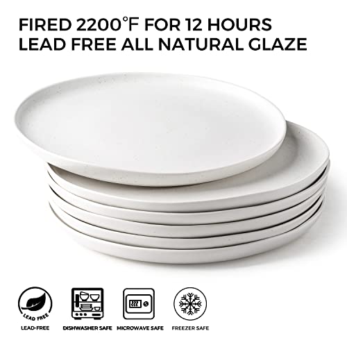 Amorarc Ceramic Plates Set Of 6, 8.5 In Speckled Handcrafted Wavy Rim Dish Set, Dessert, Salad, Appetizer, Small Dinner Plates, Microwave, Dishwasher Safe, Scratch Resistant - Matte Speckled White #TOP2