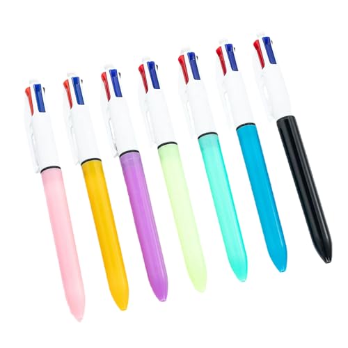 7 Pack 4 Colour Pens Multi Coloured Pen All in One 4 in 1 Multi Pen Set Retractable Ballpoint Medium 1.0mm Ink for School Office Kids Gifts