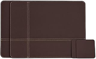 Nikalaz Set of 2 Placemats and 2 Coasters, table mats, Recycled leather (Brown, 40 x 30 cm)