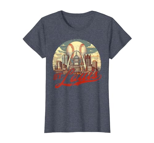 Vintage St. Louis Baseball American US Flag T-Shirt, Women, Heather Blue, Small