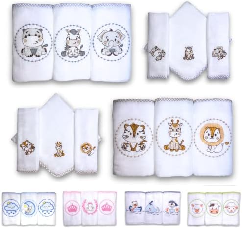 Kit Enxoval com 12 Fraldas De Pano Bordadas (6 De Ombro E 6 De Bo...