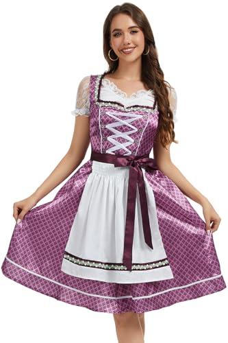 Molirex Oktoberfest Costumes Women 3 Piece, Square Neck Dirndl Dresses Floral Bavarian German Dress Halloween Outfits Red Medium