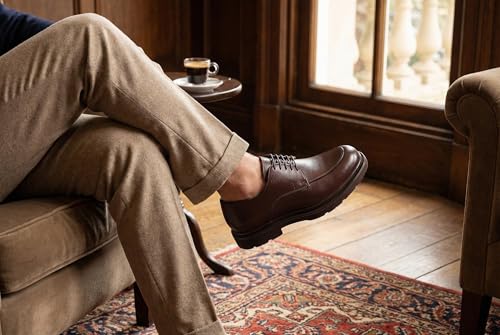 Image of Men's Black Leather Derby Shoes - Handmade Premium Design with Lightweight Comfort Sole
