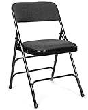 Commercial Fabric Padded Folding Chair, Triple Cross Bracing, Quad Hinging, 300 lb Tested, 4 Pack...