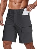 CRYSULLY Shorts for Men Short Pants Casual Quick Dry Lightweight Golf Fishing Camping Zip Pockets Dark Grey 32