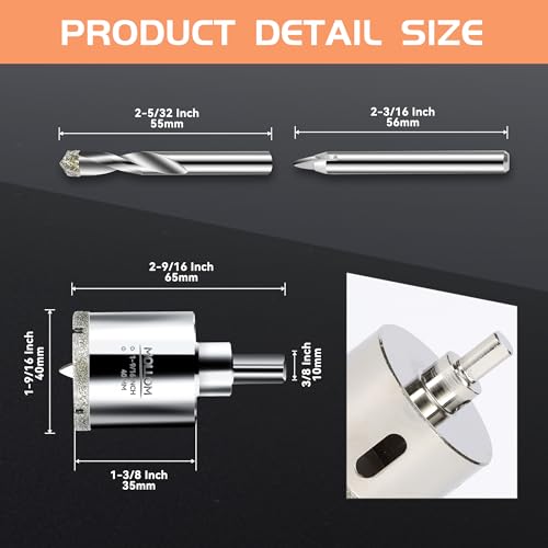 Image of MOLLOM 1-9 /16 inch (40mm) Diamond Hole Saw with 2 Pilot Drill Bit | Tile Hole Saw Smooth Cutting Porcelain Tiles,Ceramic,Marble,Granite