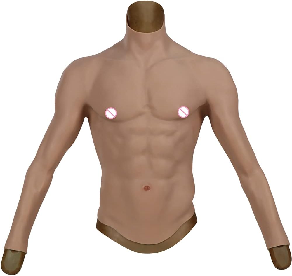 EQAIWUJIESilicone fake muscle adult realistic costume with arm men's bust jumpsuit Halloween cosplay tights simulation