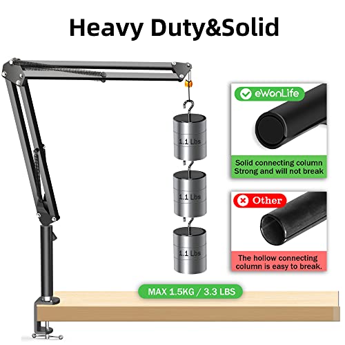 eWonLife Mic Boom Arm Stand, Overhead Microphone Arm Desk Mount with High Riser, Adjustable Suspension Boom Scissor Arm Stand with 3/8\" to 5/8\" Screw Adapter for Blue Yeti Snowball, HyperX QuadCast - Thumbnail 4