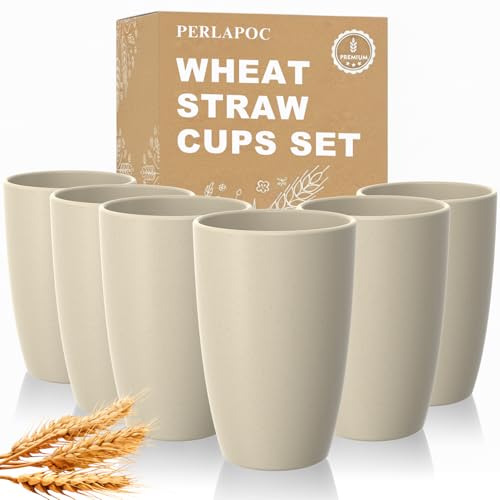 Image of Wheat Straw Reusable Cups, 20 OZ Large Unbreakable Cups Set of 6 | Plastic Drinking Glasses for Latte & Cold Brew - Dishwasher Safe Cups for Breakfast