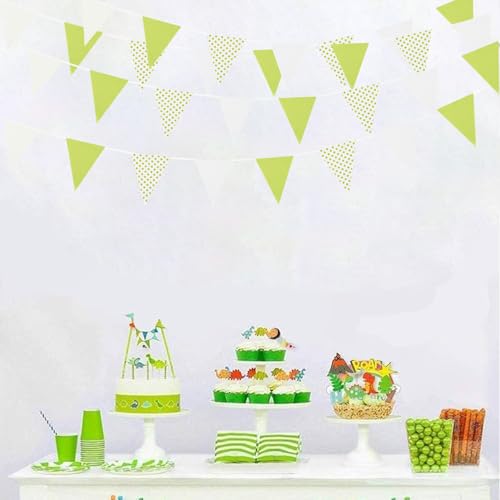 Image of Zwiebeco 39Ft Green White Dot Fabric Bunting Banner Triangle Flags Hanging Cotton Garland Pennant for Spring Birthday Wedding Baby Shower Tea Party Classroom Nursery Garden Decorations