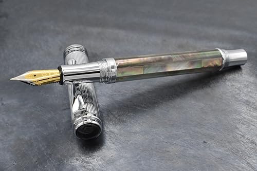 Xezo Maestro Black Mother of Pearl Fountain Pen, Fine Nib. Chrome Plated. Handmade, No Two Pens Alike, Black Mother of Pearl and Chrome - Image 4