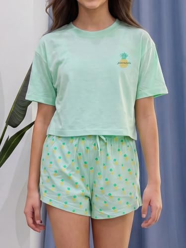 Image of Li'l Tomatoes Girls Cotton Night Suit Set | Half Sleeve T-Shirt & Shorts | Soft & Breathable Summer Sleepwear | Printed Nightsuit for 7-16 Years