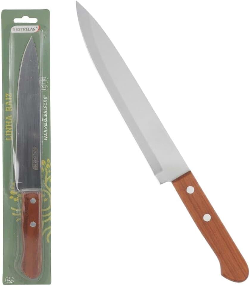 Faca Peixeira Profissional Inox 8" (20cm) - Lâmina Flexível para Filetagem Precisa, Alto Carbono, Ideal para Peixes e Frutos do Mar