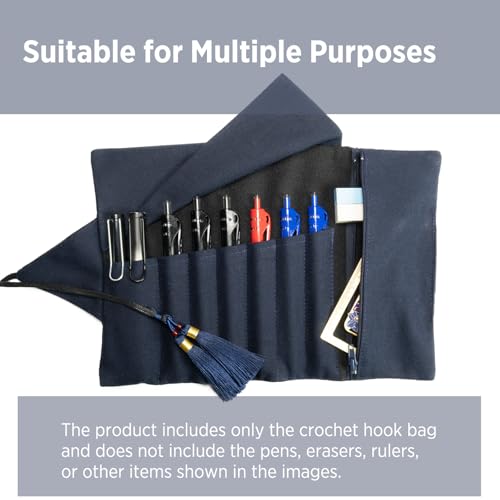 Image of SEVENSUN Handmade Linen Crochet Hook Organizer Bag - Large Capacity Storage Pouch for Crochet Hooks and Accessories - Durable & Multi-Purpose - Portable Knitting Tool Case (Hooks Not Included)