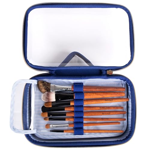 ZIPIT Makeup Bag for Women, Clear Top Travel Cosmetic Case, Navy Sripes by ZIPIT - Used condition - Image 6