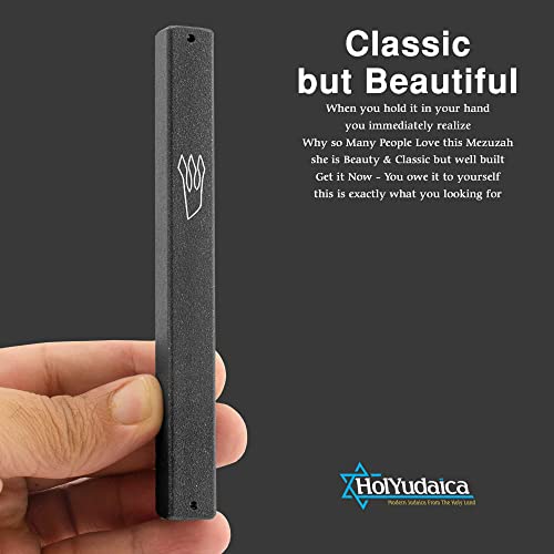HolYudaica 3-Pack - Classic Aluminum Mezuzah Case for Mezuzah Scroll (with Nail), Easy Peel and Stick, (Scroll Not Included) - Weather Proof - Door Mezuzah Made in Israel (Black Grey, 4.7inch) by HolYudaica - Used condition - US$21.44