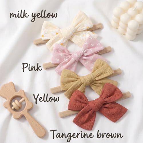 Image of SNOWIE SOFT 10Pcs Baby Hairband Stretchy Cute Floral Bow Headbands for Baby Girl Boy Hair Bands for Baby Girls Boys Newborn Headpiece Gift