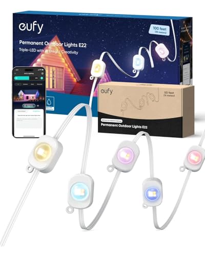 eufy Permanent Outdoor Lights E22, 100ft+ 50ft kit (Total 150ft) with 90 Triple-LED Lights, Smart...