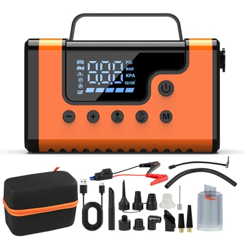 3000A Portable Car Jump Starter, 8-in-1 All-in-One Emergency Kit with 150PSI Air Compressor, Car Vacuum, Power Bank & LED Light, 12V Battery Booster for Gas Diesel Engines Cars Trucks SUV