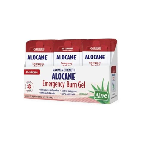 ALOCANE® Emergency Burn Gel Maximum Strength 4% Lidocaine Individual Use Packets,Commercial Grade, for Restaurants, Manufacturing, Other Heat Related Work environments, for Commercial Use Only, 24 Ct Cover