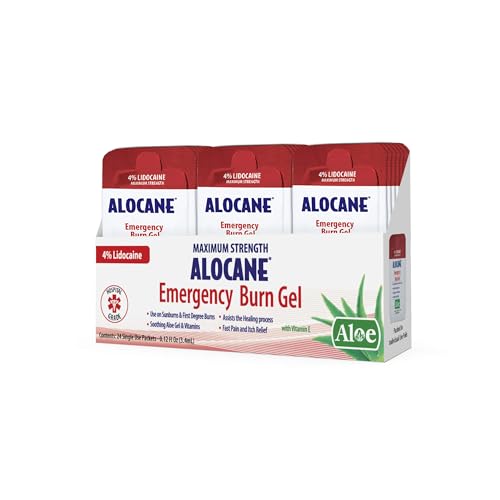 ALOCANE Emergency Burn Gel Maximum Strength 4% Lidocaine Individual Use Packets Commercial Grade for Restaurants Manufacturing Other Heat Related Work environments for Commercial Use Only 24 Ct
