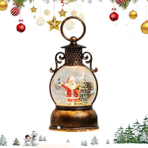 Farol de Globo de Nieve navideño, 8 x 8 x 19 cm, Iluminado Retro, decoración de Resina ABS con Purpurina, Linterna de música Vintage de Navidad, para Mantel, Comedor, Sala de Estar y Debajo del
