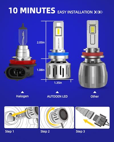 Image of AUTOONE H9 H8 H11 LED Bulb 900% Brightness 6500K White, Angle Adjustable, Halogen Replacement, Canbus, Pack of 2