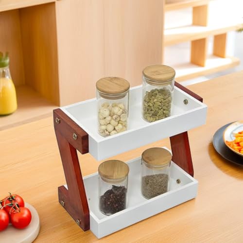 Image of Wooden Rack for Storage - Multi-Tier Spice Rack Organizer, Durable Storage Rack for Countertop, Pantry, or Cabinet - Ideal for Condiments, Jars, Cans, Utensils (Red)