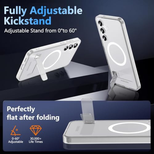 Image of Elzzi MagSafe Compatible Case for Samsung S25 FE Translucent Matte Bottom Kickstand Shockproof Slim Anti-Fingerprint Magnetic Hybrid Protective Cover (White)