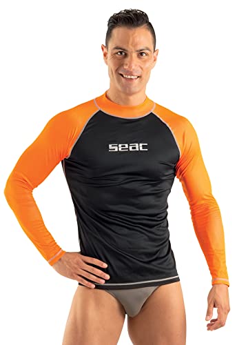 SEAC T-Sun Long Man Camiseta de protección Rash Guard para esnorkel y natación, Anti UV, Negro/Naranja, M