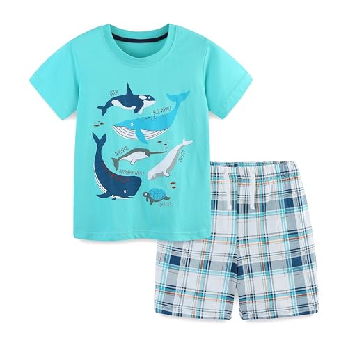 AK Fashion Toddler Boy Clothes-Boys Cotton Clothing Sets Summer Kids Short Sleeve Tee Shirts and Shorts 2-7Y(Light Blue Whale, 5T)