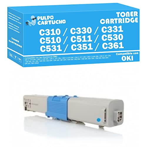 Pulpo Cartucho   Toner C310 / C330 / C331 / C510 / C511 / C530 / C531 / C351 / C361 Cyan Compatible con Oki 44469706   Valido para Impresoras Oki