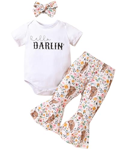 Image of Yvowming Newborn Baby Girl Clothes Infant Ruffle Romper Pants Set Summer Outfits Cute Baby Clothes for Girls