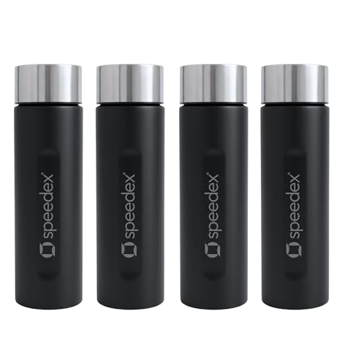 Image of Speedex Black Stainless Steel Water Bottle 1 Litre Set of 4 | Single Wall Water Bottles | BIS Approved Reusable Bottles for Kids & Adults | School, Office, Gym & Travel